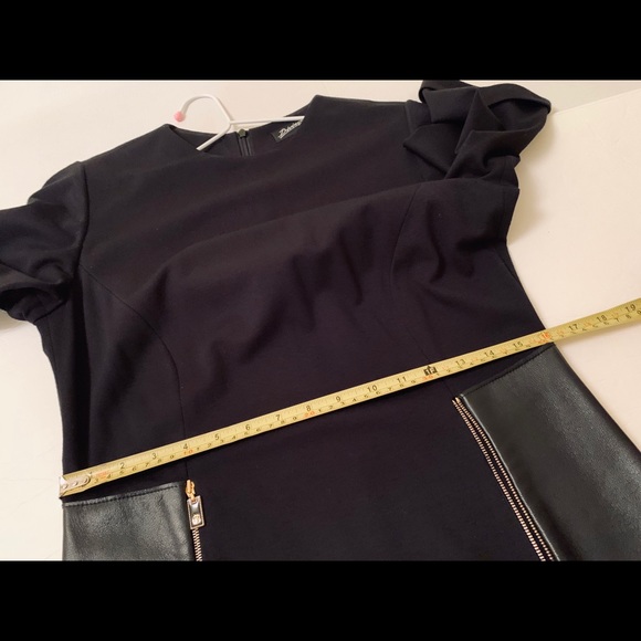 Black Pencil Dress at knee gold Metal Zippers & black leather accents US 10 - Picture 14 of 15